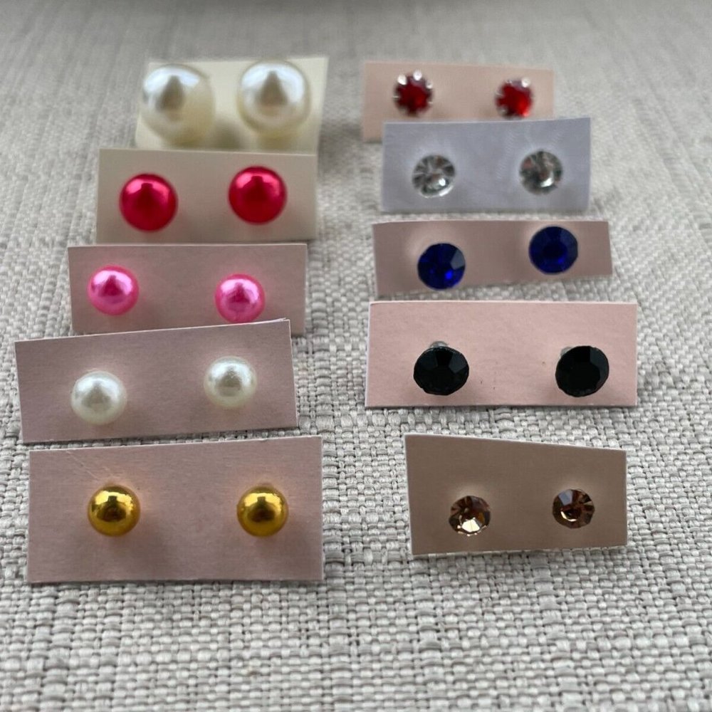 Lot of 10 Earrings Small Stud Ear Fashion Jewelry Multi Color Faux Pearl
